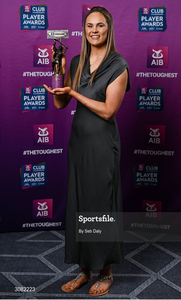 21 March 2025; Truagh Clonlara camogie player Aine O'Loughlin with her 2024 Camogie Team of the Year award during the AIB Club Player Awards at Croke Park in Dublin. The AIB Club Player Awards celebrated the best players from club Football, Hurling, Camogie, and LGFA in a single ceremony for the first time, recognising their outstanding achievements on the field throughout the season. Photo by Seb Daly/Sportsfile