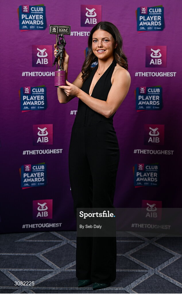 21 March 2025; Kilkerrin-Clonberne ladies footballer Eva Noone with her 2024 Ladies Gaelic Football Team of the Year award during the AIB Club Player Awards at Croke Park in Dublin. The AIB Club Player Awards celebrated the best players from club Football, Hurling, Camogie, and LGFA in a single ceremony for the first time, recognising their outstanding achievements on the field throughout the season. Photo by Seb Daly/Sportsfile