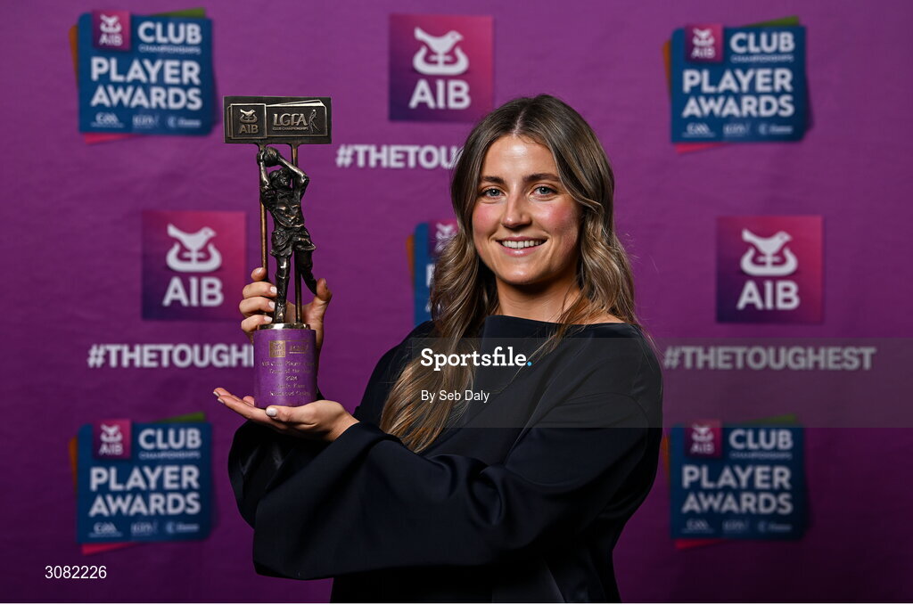 21 March 2025; Kilmacud Crokes ladies footballer Aoife Kane with her 2024 Ladies Gaelic Football Team of the Year award during the AIB Club Player Awards at Croke Park in Dublin. The AIB Club Player Awards celebrated the best players from club Football, Hurling, Camogie, and LGFA in a single ceremony for the first time, recognising their outstanding achievements on the field throughout the season. Photo by Seb Daly/Sportsfile