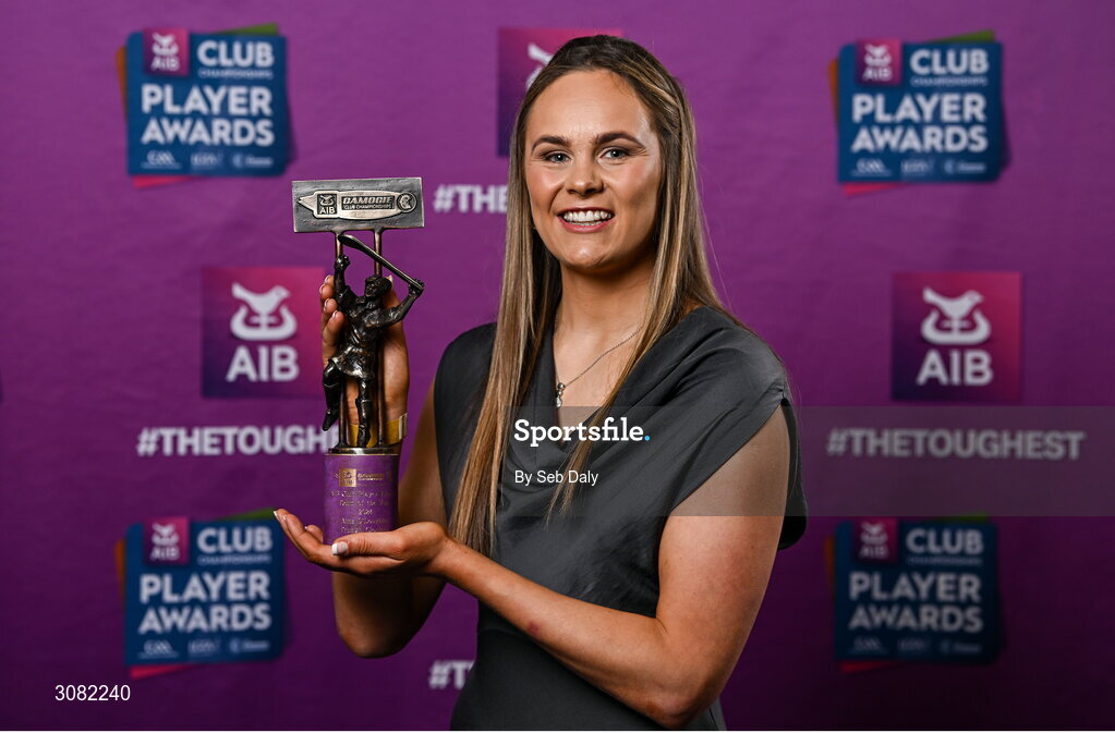 21 March 2025; Truagh Clonlara camogie player Aine O'Loughlin with her 2024 Camogie Team of the Year award during the AIB Club Player Awards at Croke Park in Dublin. The AIB Club Player Awards celebrated the best players from club Football, Hurling, Camogie, and LGFA in a single ceremony for the first time, recognising their outstanding achievements on the field throughout the season. Photo by Seb Daly/Sportsfile