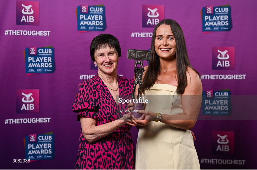 21 March 2025; Kilkerrin-Clonberne ladies footballer Nicola Ward with her mother Chrissie during the AIB Club Player Awards at Croke Park in Dublin. The AIB Club Player Awards celebrated the best players from club Football, Hurling, Camogie, and LGFA in a single ceremony for the first time, recognising their outstanding achievements on the field throughout the season. Photo by Seb Daly/Sportsfile