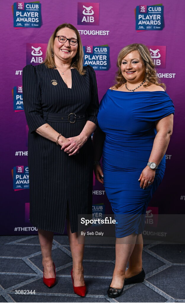 21 March 2025; Uachtarán Cumann Peil Gael na mBan Trina Murray and Pauline Brady during The AIB Combined Club Player Awards at Croke Park in Dublin. Photo by Seb Daly/Sportsfile
