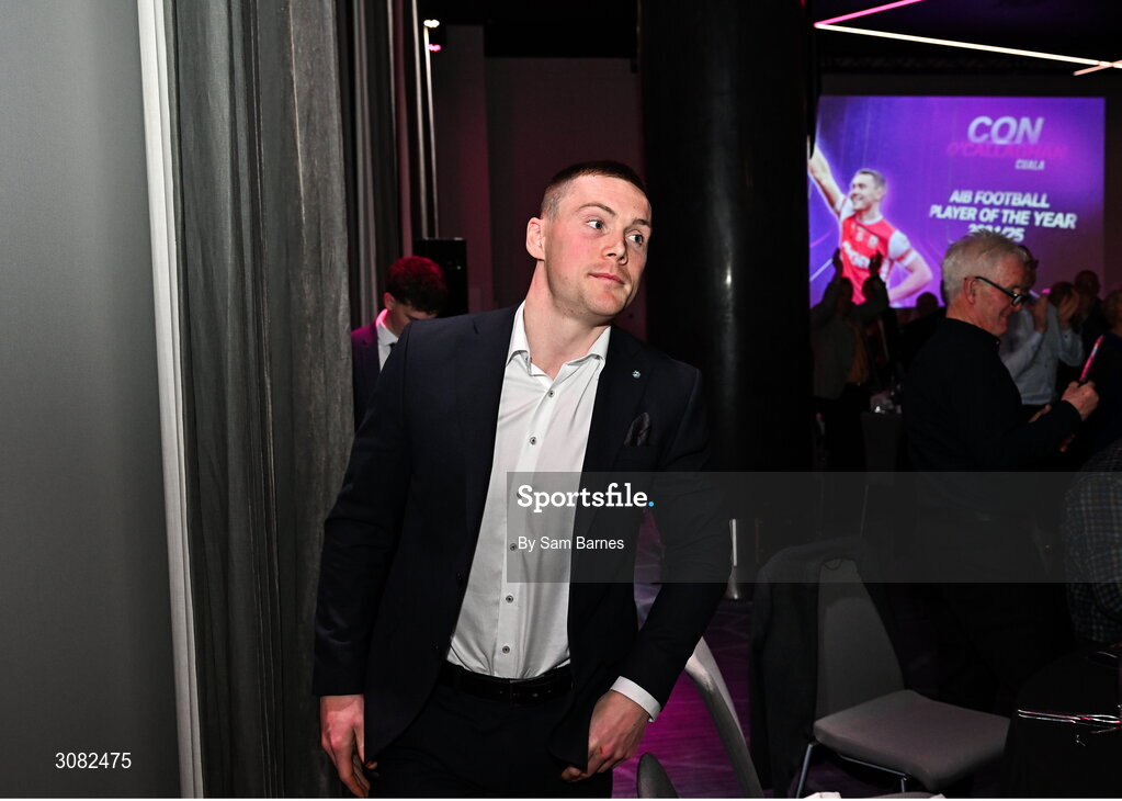 21 March 2025; AIB GAA Club Football Player of the Year Con O'Callaghan of Cuala makes his way to the stage to collect his award during the AIB Club Player Awards at Croke Park in Dublin. The AIB Club Player Awards celebrated the best players from club Football, Hurling, Camogie, and LGFA in a single ceremony for the first time, recognising their outstanding achievements on the field throughout the season. Photo by Sam Barnes/Sportsfile