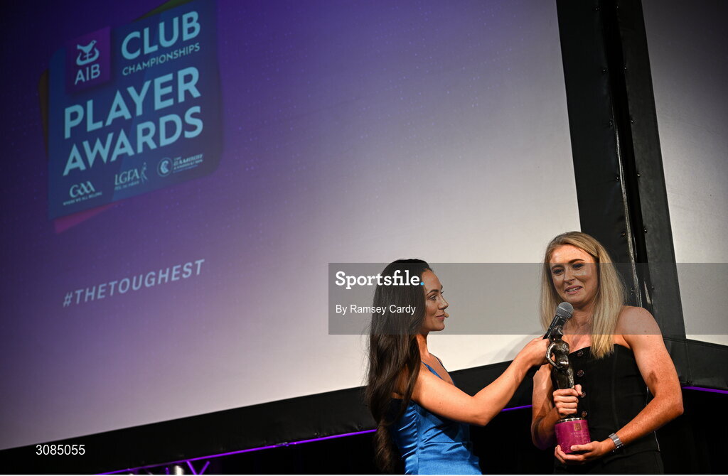 21 March 2025; 2024 AIB Ladies Gaelic Football Club Championship Player of the Year Louise Ward of Kilkerrin-Clonberne is interviewed by MC Aisling O'Reilly during the AIB Club Player Awards at Croke Park in Dublin. The AIB Club Player Awards celebrated the best players from club Football, Hurling, Camogie, and LGFA in a single ceremony for the first time, recognising their outstanding achievements on the field throughout the season. Photo by Ramsey Cardy/Sportsfile