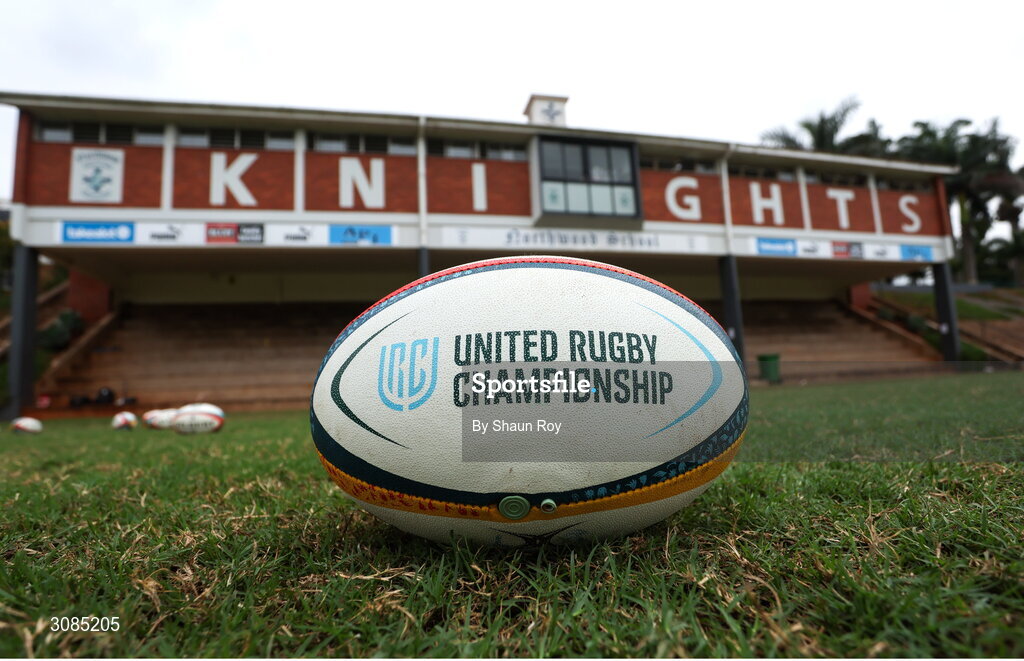 24 March 2025; A general view of a match ball during a Leinster Rugby squad training session at Northwood College in Durban, South Africa. Photo by Shaun Roy/Sportsfile