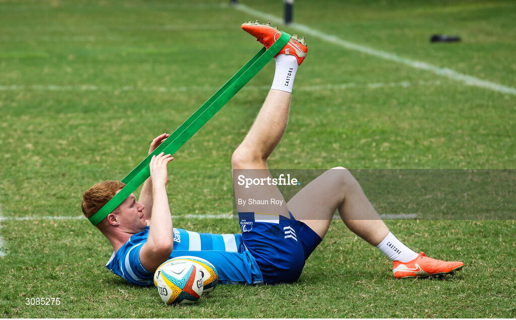 24 March 2025; Ciarán Frawley during a Leinster Rugby squad training session at Northwood College in Durban, South Africa. Photo by Shaun Roy/Sportsfile