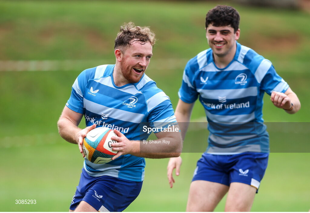 24 March 2025; Liam Turner, left, and Jimmy O'Brien during a Leinster Rugby squad training session at Northwood College in Durban, South Africa. Photo by Shaun Roy/Sportsfile