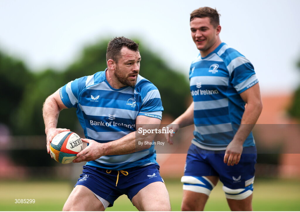 24 March 2025; Cian Healy, left, and Scott Penny during a Leinster Rugby squad training session at Northwood College in Durban, South Africa. Photo by Shaun Roy/Sportsfile