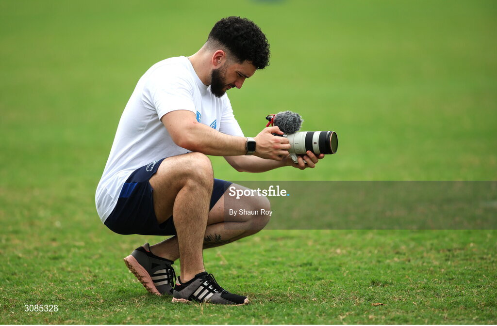 24 March 2025; Videographer Bernardo Santos during a Leinster Rugby squad training session at Northwood College in Durban, South Africa. Photo by Shaun Roy/Sportsfile