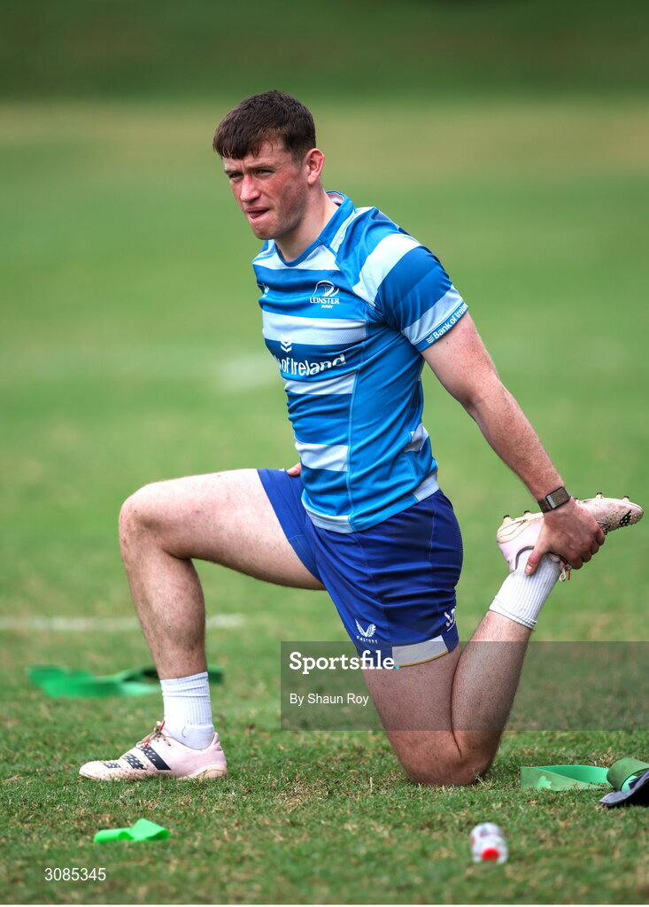 24 March 2025; Oliver Coffey during a Leinster Rugby squad training session at Northwood College in Durban, South Africa. Photo by Shaun Roy/Sportsfile