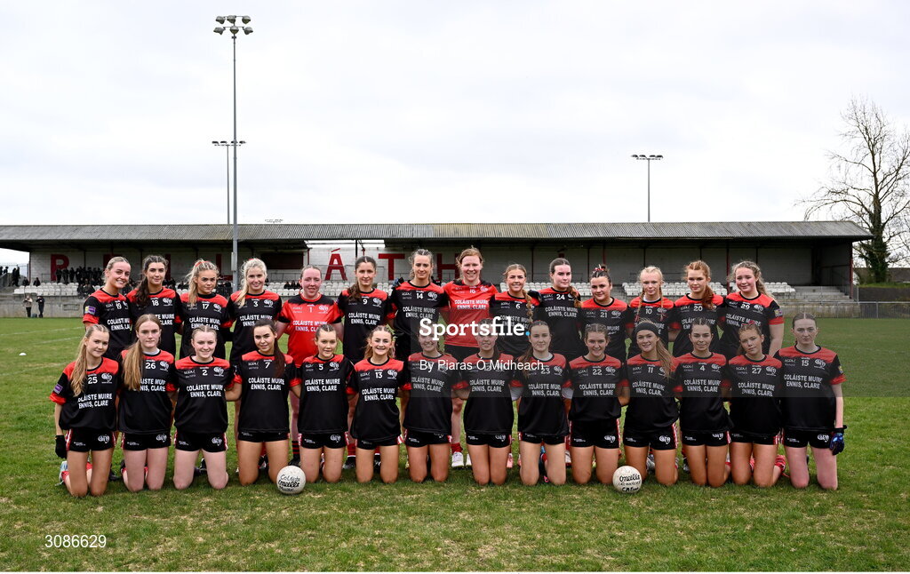 26 March 2025; The Coláiste Muire Ennis squad before the Lidl LGFA PPS All-Ireland Senior C final match between Bailieborough Community School of Cavan and Coláiste Muire of Clare at Geraldine Park in Athy, Kildare. Photo by Piaras Ó Mídheach/Sportsfile
