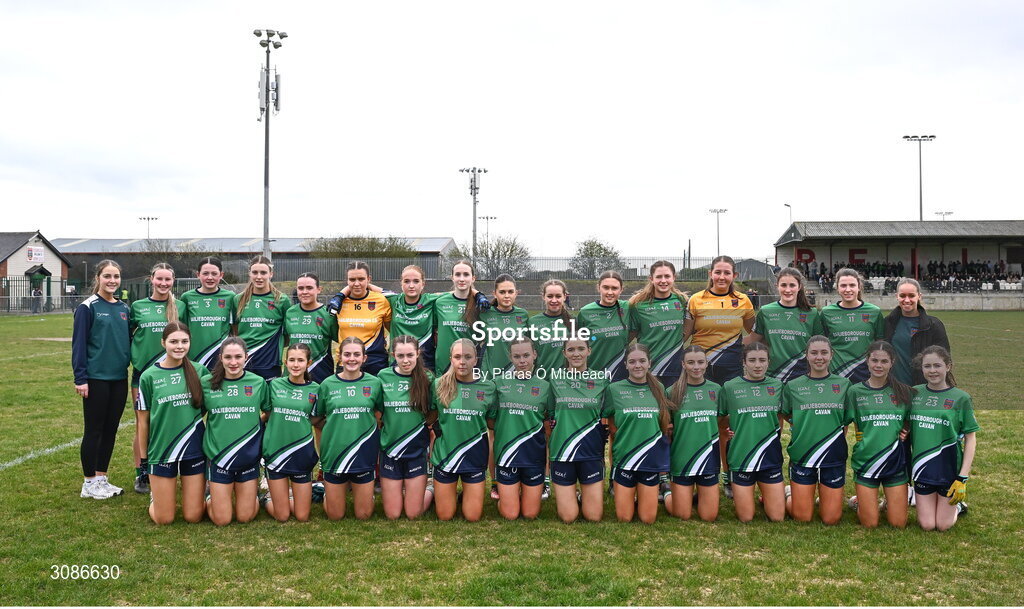 26 March 2025; The Bailieborough Community School squad before the Lidl LGFA PPS All-Ireland Senior C final match between Bailieborough Community School of Cavan and Coláiste Muire of Clare at Geraldine Park in Athy, Kildare. Photo by Piaras Ó Mídheach/Sportsfile