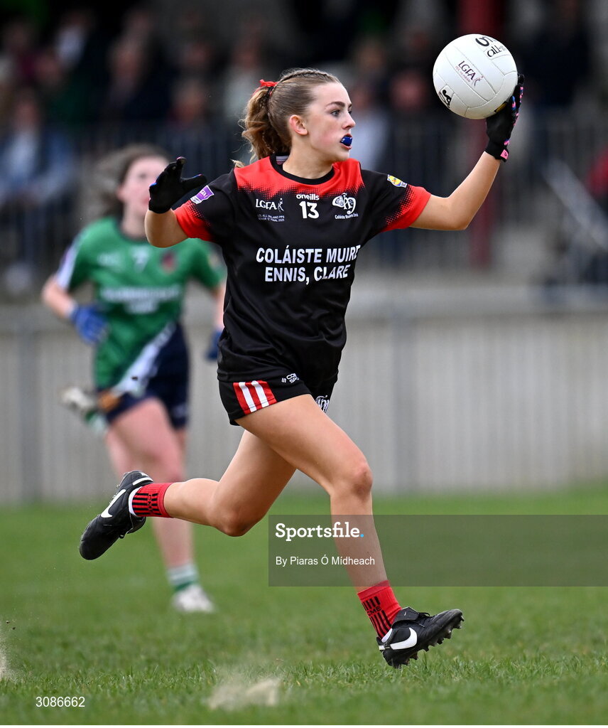 26 March 2025; Kate Jones of Coláiste Muire Ennis during the Lidl LGFA PPS All-Ireland Senior C final match between Bailieborough Community School of Cavan and Coláiste Muire of Clare at Geraldine Park in Athy, Kildare. Photo by Piaras Ó Mídheach/Sportsfile