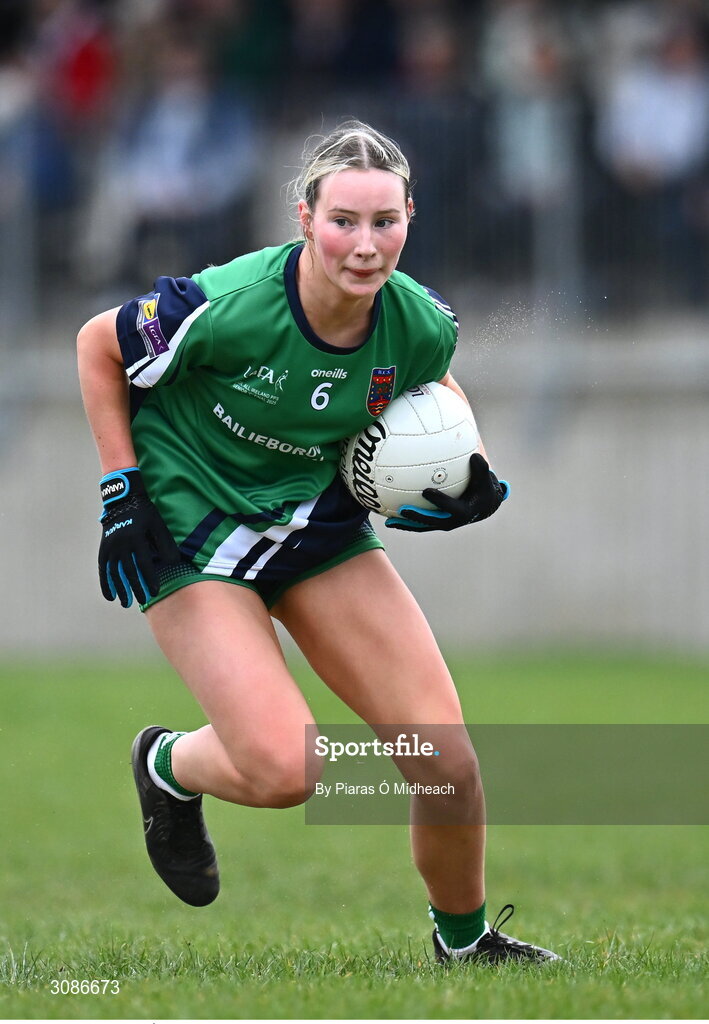 26 March 2025; Éadaoin Lynch of Bailieborough Community School during the Lidl LGFA PPS All-Ireland Senior C final match between Bailieborough Community School of Cavan and Coláiste Muire of Clare at Geraldine Park in Athy, Kildare. Photo by Piaras Ó Mídheach/Sportsfile