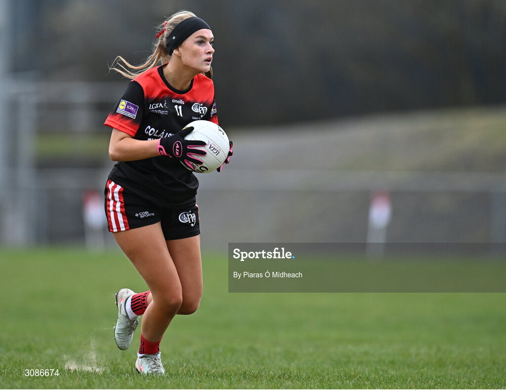 26 March 2025; Ria Meaney of Coláiste Muire Ennis during the Lidl LGFA PPS All-Ireland Senior C final match between Bailieborough Community School of Cavan and Coláiste Muire of Clare at Geraldine Park in Athy, Kildare. Photo by Piaras Ó Mídheach/Sportsfile