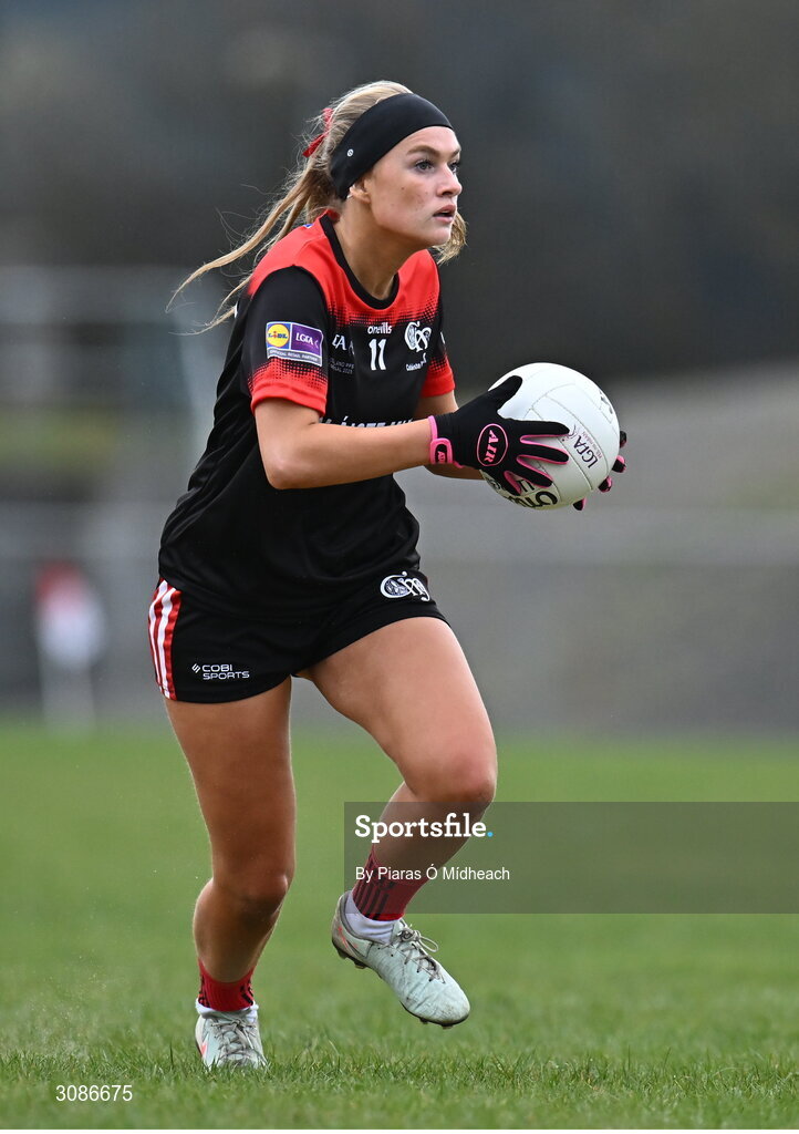 26 March 2025; Ria Meaney of Coláiste Muire Ennis during the Lidl LGFA PPS All-Ireland Senior C final match between Bailieborough Community School of Cavan and Coláiste Muire of Clare at Geraldine Park in Athy, Kildare. Photo by Piaras Ó Mídheach/Sportsfile