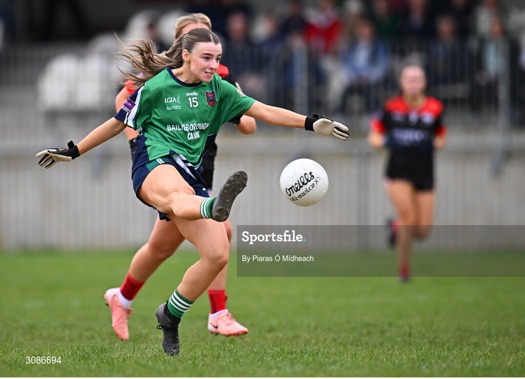 26 March 2025; Holly McPhillips of Bailieborough Community School during the Lidl LGFA PPS All-Ireland Senior C final match between Bailieborough Community School of Cavan and Coláiste Muire of Clare at Geraldine Park in Athy, Kildare. Photo by Piaras Ó Mídheach/Sportsfile
