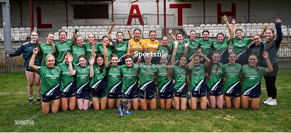 26 March 2025; Bailieborough Community School players after their side's victory in the Lidl LGFA PPS All-Ireland Senior C final match between Bailieborough Community School of Cavan and Coláiste Muire of Clare at Geraldine Park in Athy, Kildare. Photo by Piaras Ó Mídheach/Sportsfile