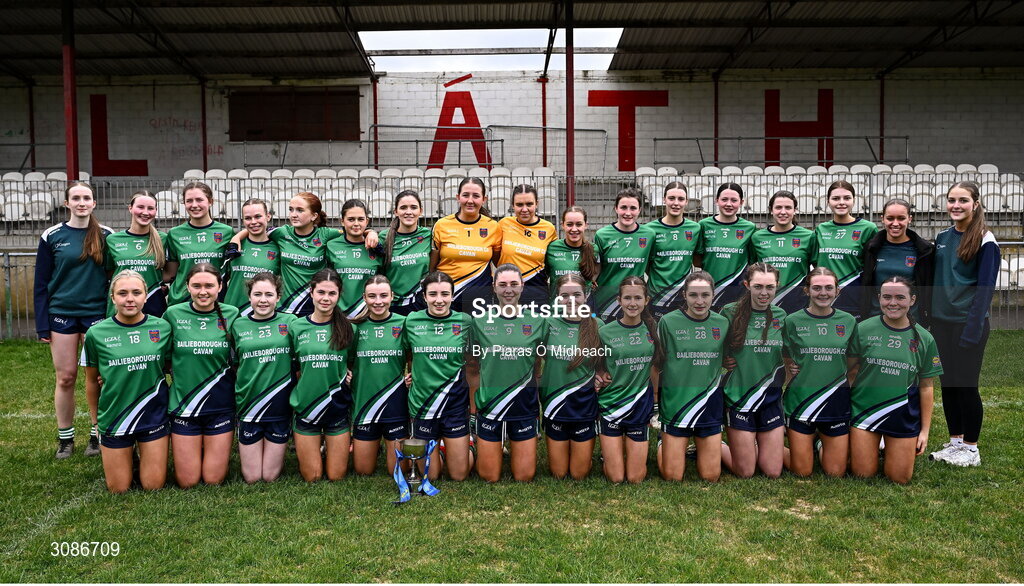 26 March 2025; Bailieborough Community School players after their side's victory in the Lidl LGFA PPS All-Ireland Senior C final match between Bailieborough Community School of Cavan and Coláiste Muire of Clare at Geraldine Park in Athy, Kildare. Photo by Piaras Ó Mídheach/Sportsfile