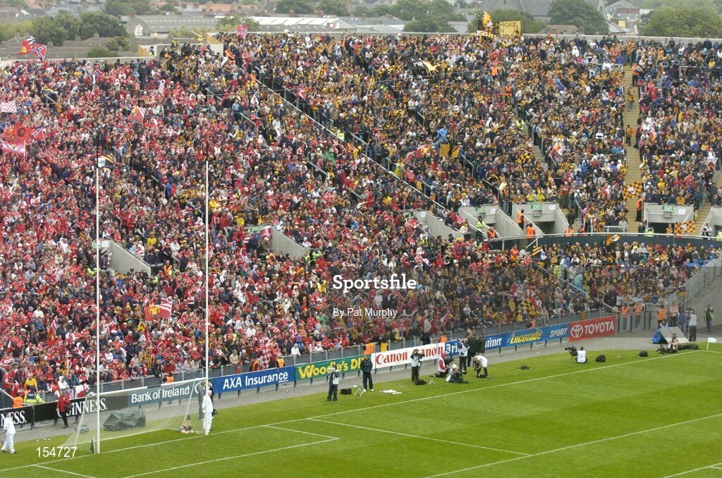 12 September 2004; A general view of Hill 16. Guinness All-Ireland Senior Hurling Championship Final, Cork v Kilkenny, Croke Park, Dublin. Picture credit; Pat Murphy / SPORTSFILE *** Local Caption *** Any photograph taken by SPORTSFILE during, or in connection with, the 2004 Guinness All-Ireland Hurling Final which displays GAA logos or contains an image or part of an image of any GAA intellectual property, or, which contains images of a GAA player/players in their playing uniforms, may only be used for editorial and non-advertising purposes.  Use of photographs for advertising, as posters or for purchase separately is strictly prohibited unless prior written approval has been obtained from the Gaelic Athletic Association.