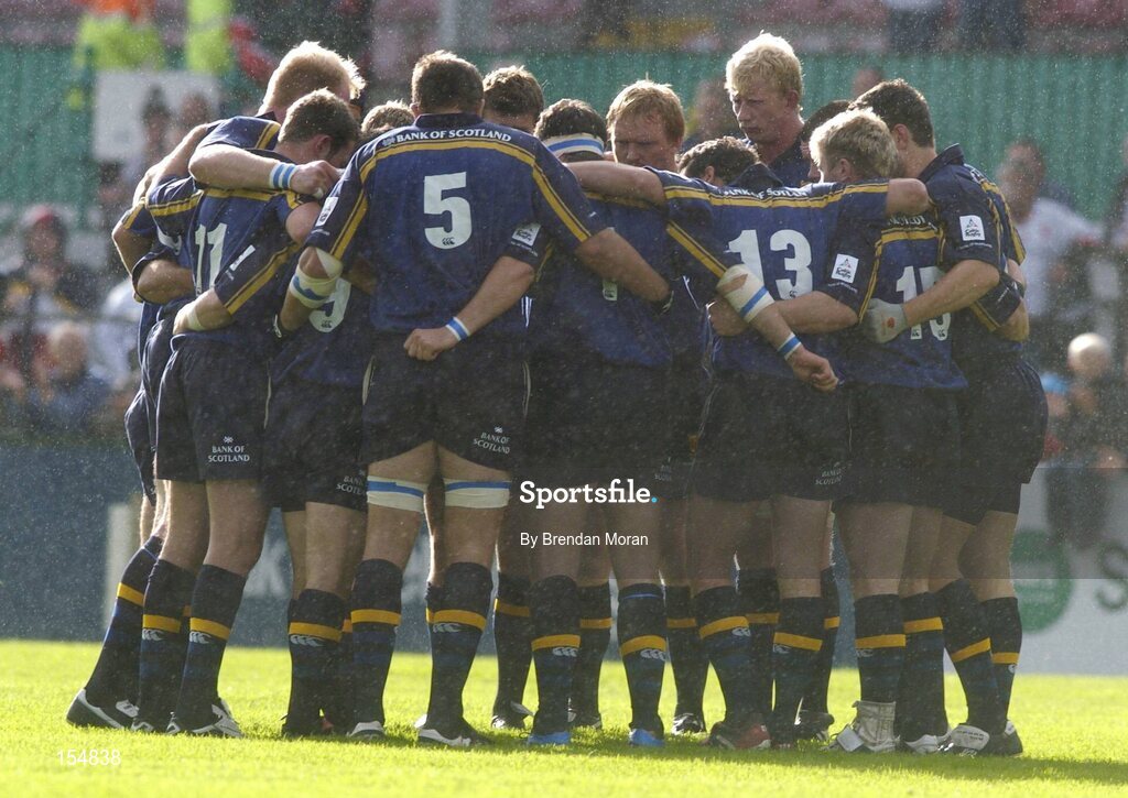 11 September 2004; The Leinster team gather together in a huddle before kick off. Celtic League 2004-2005, Ulster v Leinster, Ravenhill Park, Belfast. Picture credit; Brendan Moran / SPORTSFILE
