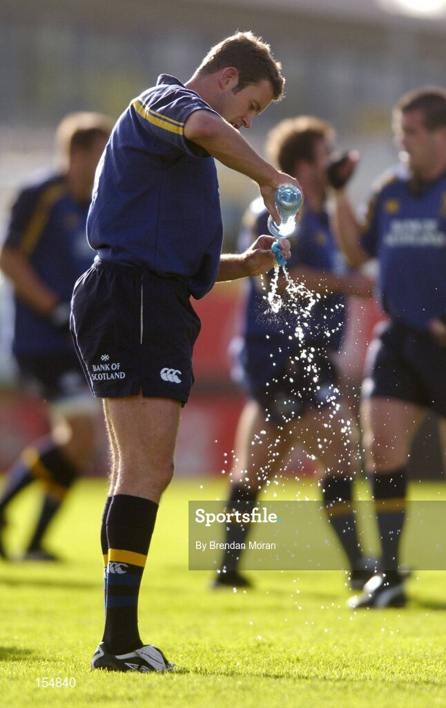 11 September 2004; Gary Brown, Leinster, rinces his gumshield during the game. Celtic League 2004-2005, Ulster v Leinster, Ravenhill Park, Belfast. Picture credit; Brendan Moran / SPORTSFILE