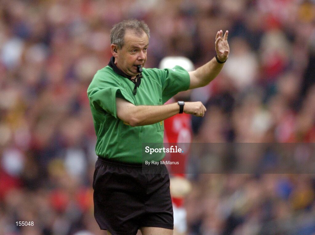 12 September 2004; Aodan Mac Suibhne, Referee. Guinness All-Ireland Senior Hurling Championship Final, Cork v Kilkenny, Croke Park, Dublin. Picture credit; Ray McManus / SPORTSFILE *** Local Caption *** Any photograph taken by SPORTSFILE during, or in connection with, the 2004 Guinness All-Ireland Hurling Final which displays GAA logos or contains an image or part of an image of any GAA intellectual property, or, which contains images of a GAA player/players in their playing uniforms, may only be used for editorial and non-advertising purposes.  Use of photographs for advertising, as posters or for purchase separately is strictly prohibited unless prior written approval has been obtained from the Gaelic Athletic Association.
