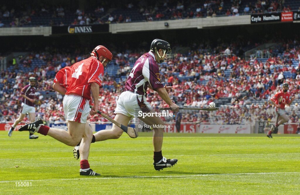 15 August 2004; Kerril Wade, Galway, in action against Mark McCarthy, Cork. Minor Hurling Championship Semi-Final, Galway v Cork, Croke Park, Dublin. Picture credit; Ray McManus / SPORTSFILE