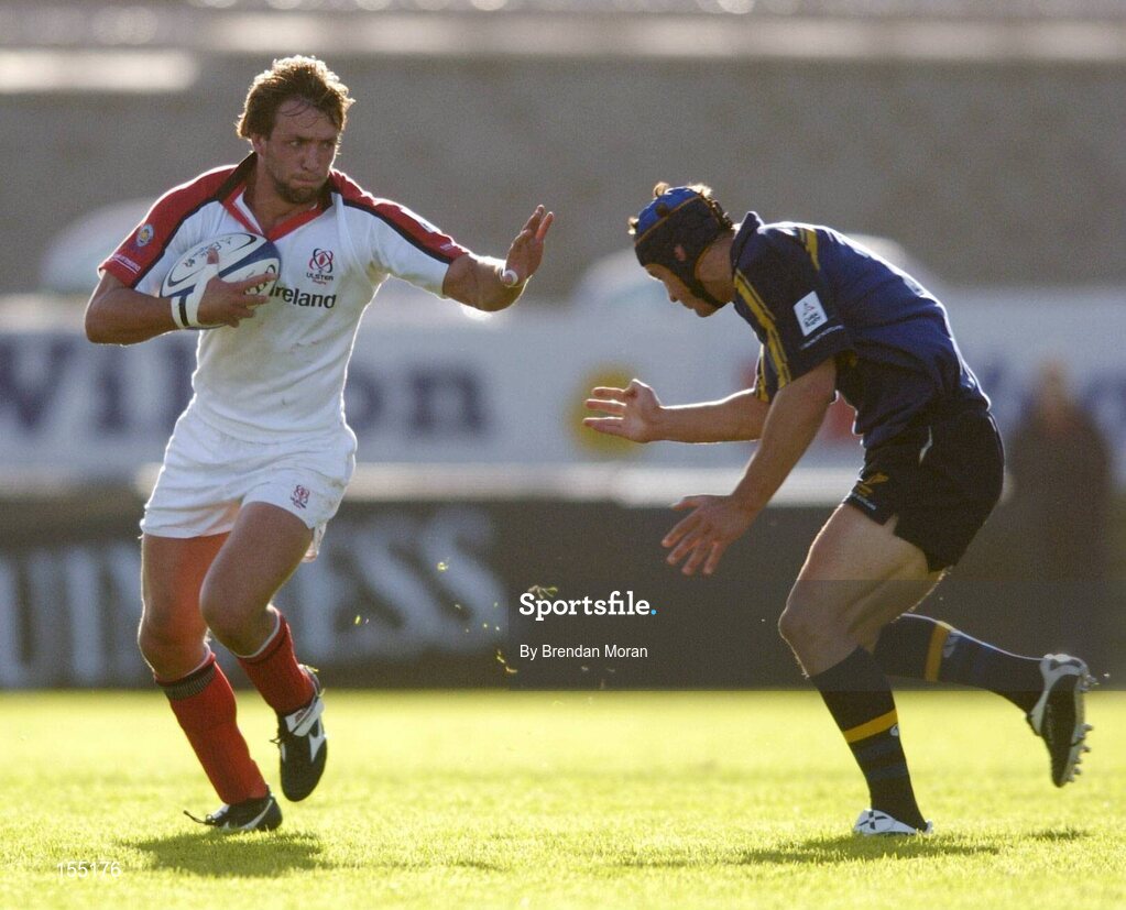 11 September 2004; Neil Best, Ulster, in action against David Quinlan, Leinster. Celtic League 2004-2005, Ulster v Leinster, Ravenhill Park, Belfast. Picture credit; Brendan Moran / SPORTSFILE