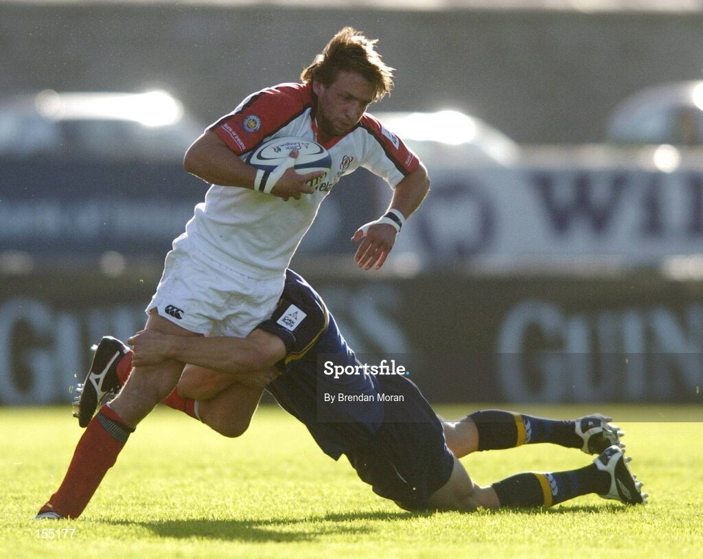11 September 2004; Neil Best, Ulster, in action against David Quinlan, Leinster. Celtic League 2004-2005, Ulster v Leinster, Ravenhill Park, Belfast. Picture credit; Brendan Moran / SPORTSFILE