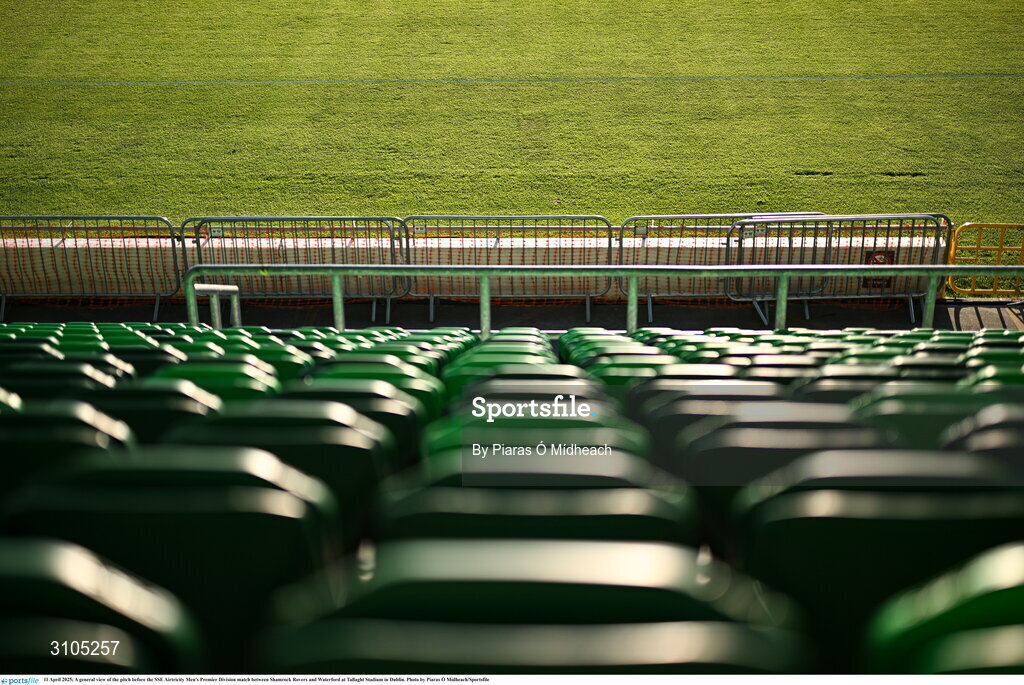 11 April 2025; A general view of the pitch before the SSE Airtricity Men's Premier Division match between Shamrock Rovers and Waterford at Tallaght Stadium in Dublin. Photo by Piaras Ó Mídheach/Sportsfile