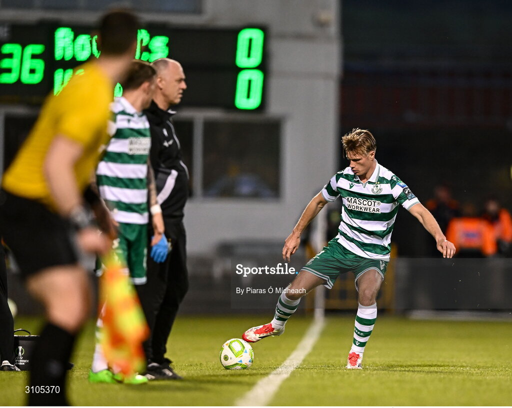 11 April 2025; Daniel Cleary of Shamrock Rovers can't keep the ball in play during the SSE Airtricity Men's Premier Division match between Shamrock Rovers and Waterford at Tallaght Stadium in Dublin. Photo by Piaras Ó Mídheach/Sportsfile