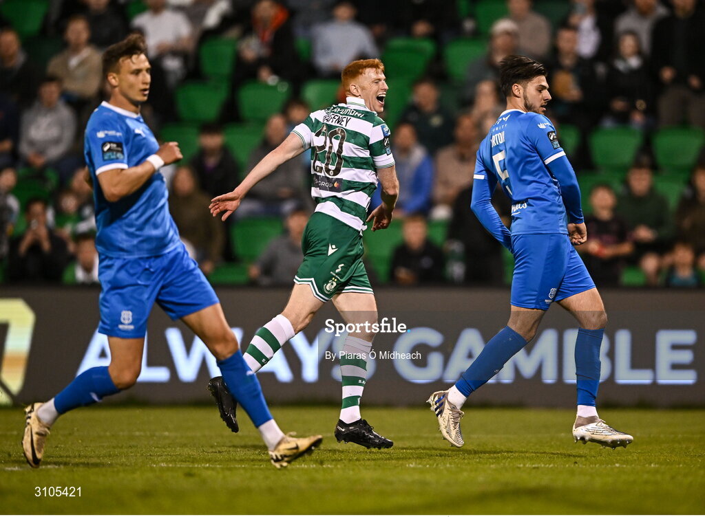 11 April 2025; Rory Gaffney of Shamrock Rovers reacts after a missed chance during the SSE Airtricity Men's Premier Division match between Shamrock Rovers and Waterford at Tallaght Stadium in Dublin. Photo by Piaras Ó Mídheach/Sportsfile