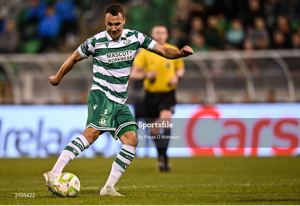 11 April 2025; Graham Burke of Shamrock Rovers during the SSE Airtricity Men's Premier Division match between Shamrock Rovers and Waterford at Tallaght Stadium in Dublin. Photo by Piaras Ó Mídheach/Sportsfile