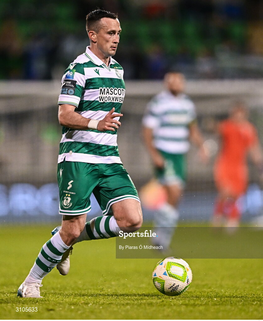 11 April 2025; Aaron McEneff of Shamrock Rovers during the SSE Airtricity Men's Premier Division match between Shamrock Rovers and Waterford at Tallaght Stadium in Dublin. Photo by Piaras Ó Mídheach/Sportsfile