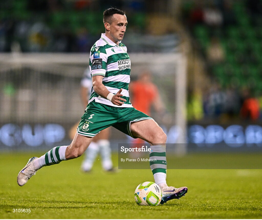 11 April 2025; Aaron McEneff of Shamrock Rovers during the SSE Airtricity Men's Premier Division match between Shamrock Rovers and Waterford at Tallaght Stadium in Dublin. Photo by Piaras Ó Mídheach/Sportsfile
