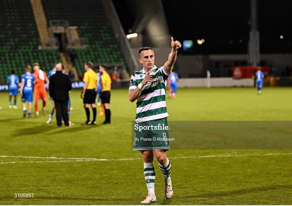 11 April 2025; Aaron McEneff of Shamrock Rovers after his side's victory in the SSE Airtricity Men's Premier Division match between Shamrock Rovers and Waterford at Tallaght Stadium in Dublin. Photo by Piaras Ó Mídheach/Sportsfile