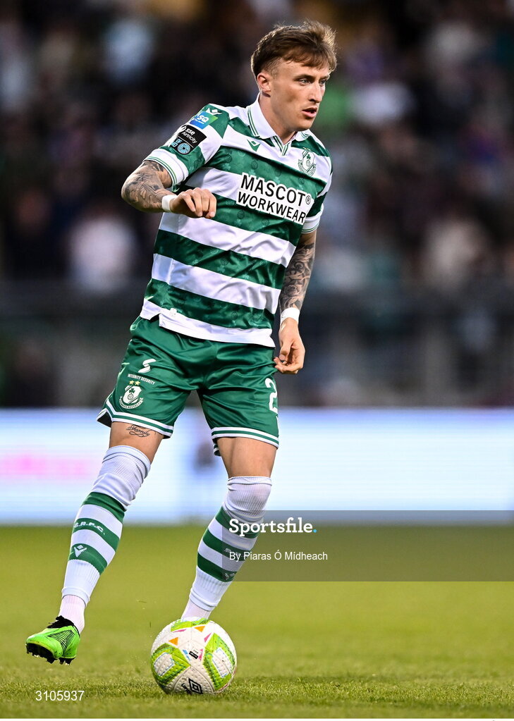 11 April 2025; Danny Grant of Shamrock Rovers during the SSE Airtricity Men's Premier Division match between Shamrock Rovers and Waterford at Tallaght Stadium in Dublin. Photo by Piaras Ó Mídheach/Sportsfile