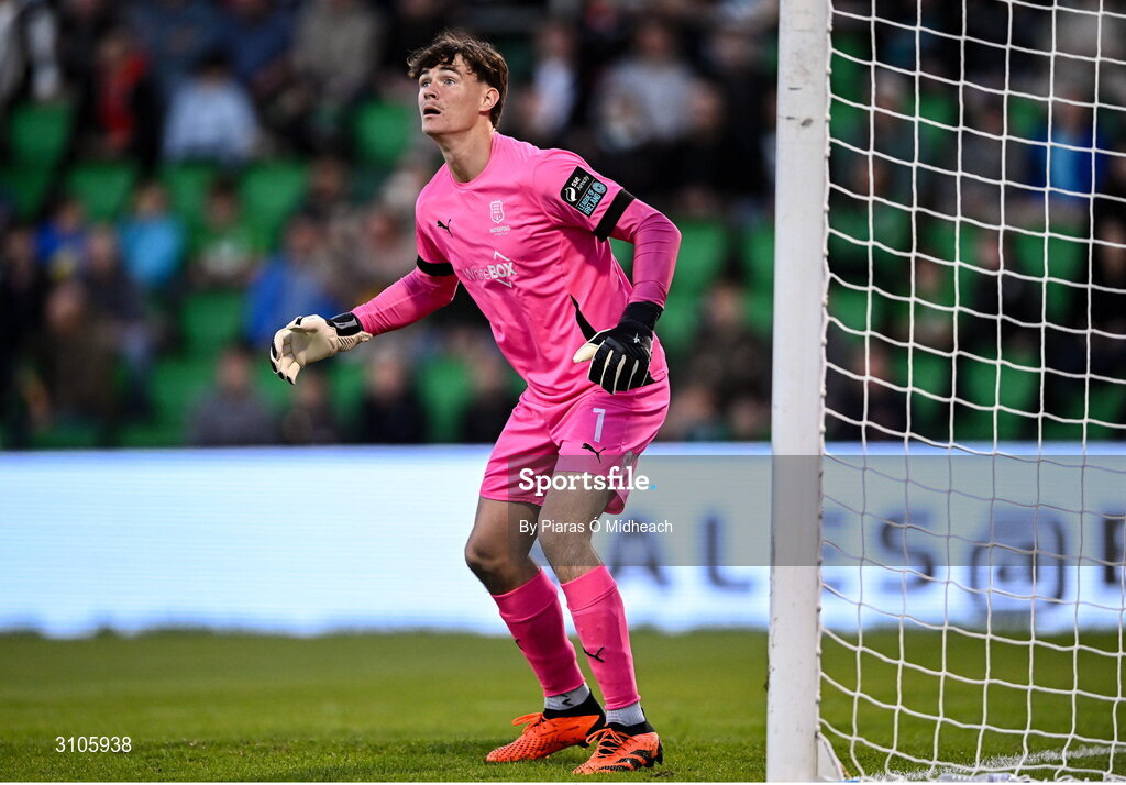 11 April 2025; Waterford goalkeeper Stephen McMullan during the SSE Airtricity Men's Premier Division match between Shamrock Rovers and Waterford at Tallaght Stadium in Dublin. Photo by Piaras Ó Mídheach/Sportsfile