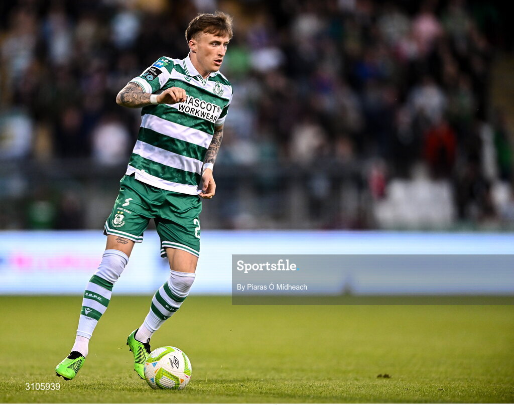 11 April 2025; Danny Grant of Shamrock Rovers during the SSE Airtricity Men's Premier Division match between Shamrock Rovers and Waterford at Tallaght Stadium in Dublin. Photo by Piaras Ó Mídheach/Sportsfile
