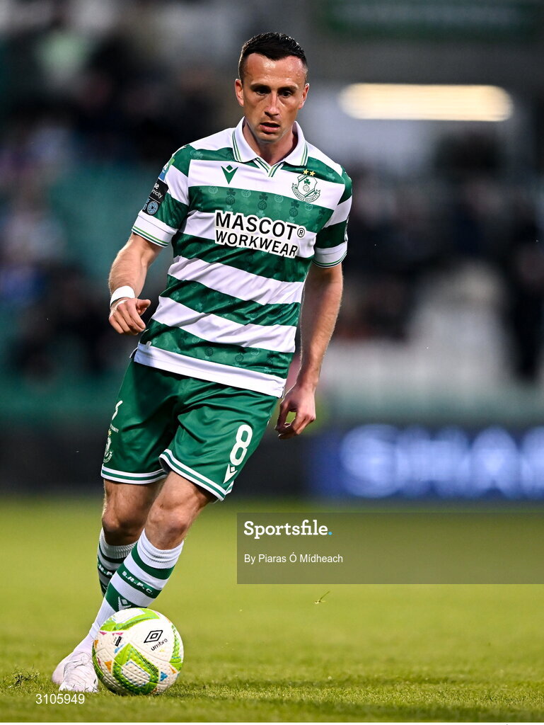 11 April 2025; Aaron McEneff of Shamrock Rovers during the SSE Airtricity Men's Premier Division match between Shamrock Rovers and Waterford at Tallaght Stadium in Dublin. Photo by Piaras Ó Mídheach/Sportsfile