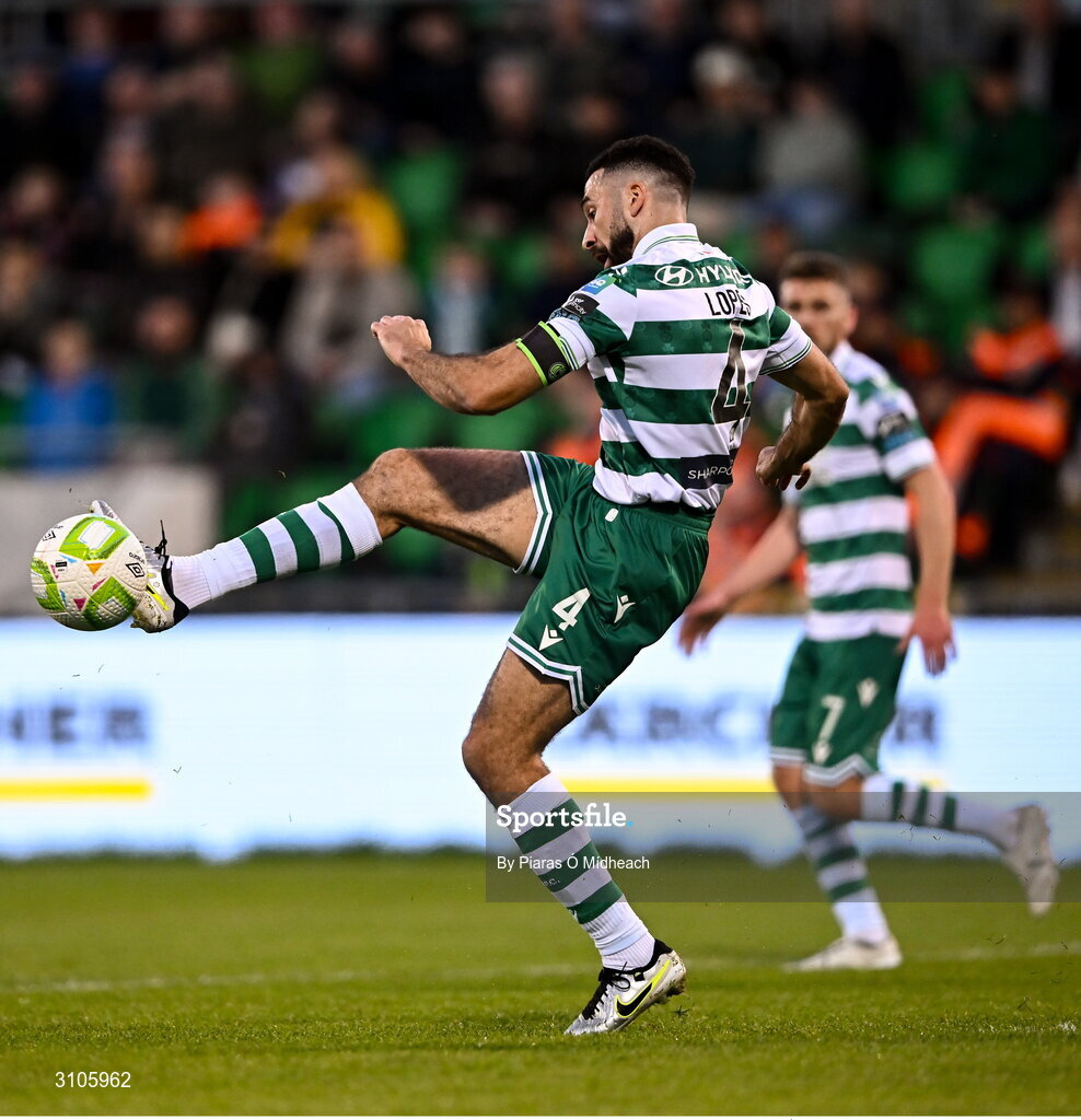 11 April 2025; Roberto Lopes of Shamrock Rovers during the SSE Airtricity Men's Premier Division match between Shamrock Rovers and Waterford at Tallaght Stadium in Dublin. Photo by Piaras Ó Mídheach/Sportsfile