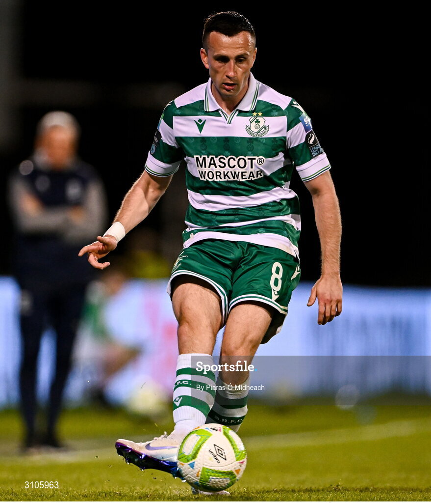 11 April 2025; Aaron McEneff of Shamrock Rovers during the SSE Airtricity Men's Premier Division match between Shamrock Rovers and Waterford at Tallaght Stadium in Dublin. Photo by Piaras Ó Mídheach/Sportsfile