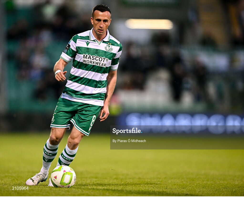 11 April 2025; Aaron McEneff of Shamrock Rovers during the SSE Airtricity Men's Premier Division match between Shamrock Rovers and Waterford at Tallaght Stadium in Dublin. Photo by Piaras Ó Mídheach/Sportsfile