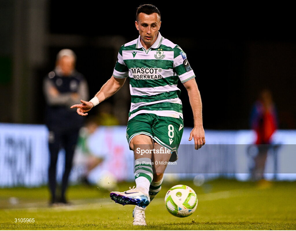 11 April 2025; Aaron McEneff of Shamrock Rovers during the SSE Airtricity Men's Premier Division match between Shamrock Rovers and Waterford at Tallaght Stadium in Dublin. Photo by Piaras Ó Mídheach/Sportsfile