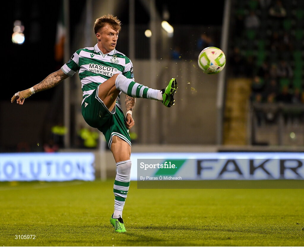 11 April 2025; Danny Grant of Shamrock Rovers during the SSE Airtricity Men's Premier Division match between Shamrock Rovers and Waterford at Tallaght Stadium in Dublin. Photo by Piaras Ó Mídheach/Sportsfile