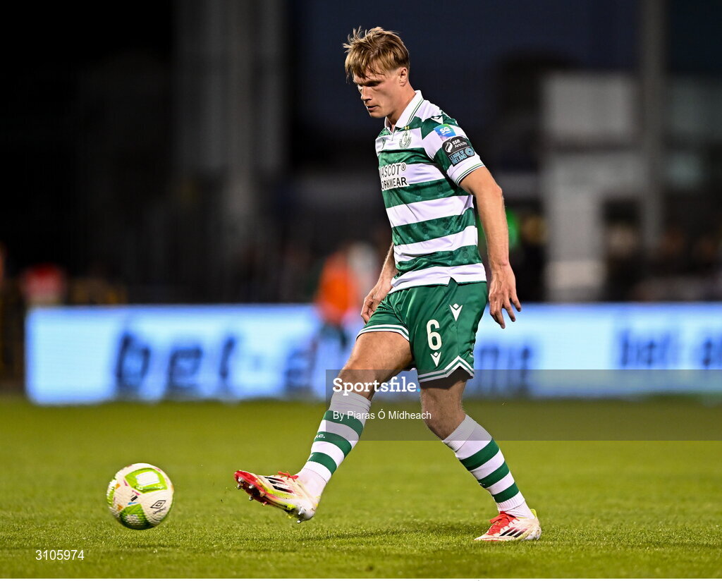 11 April 2025; Daniel Cleary of Shamrock Rovers during the SSE Airtricity Men's Premier Division match between Shamrock Rovers and Waterford at Tallaght Stadium in Dublin. Photo by Piaras Ó Mídheach/Sportsfile