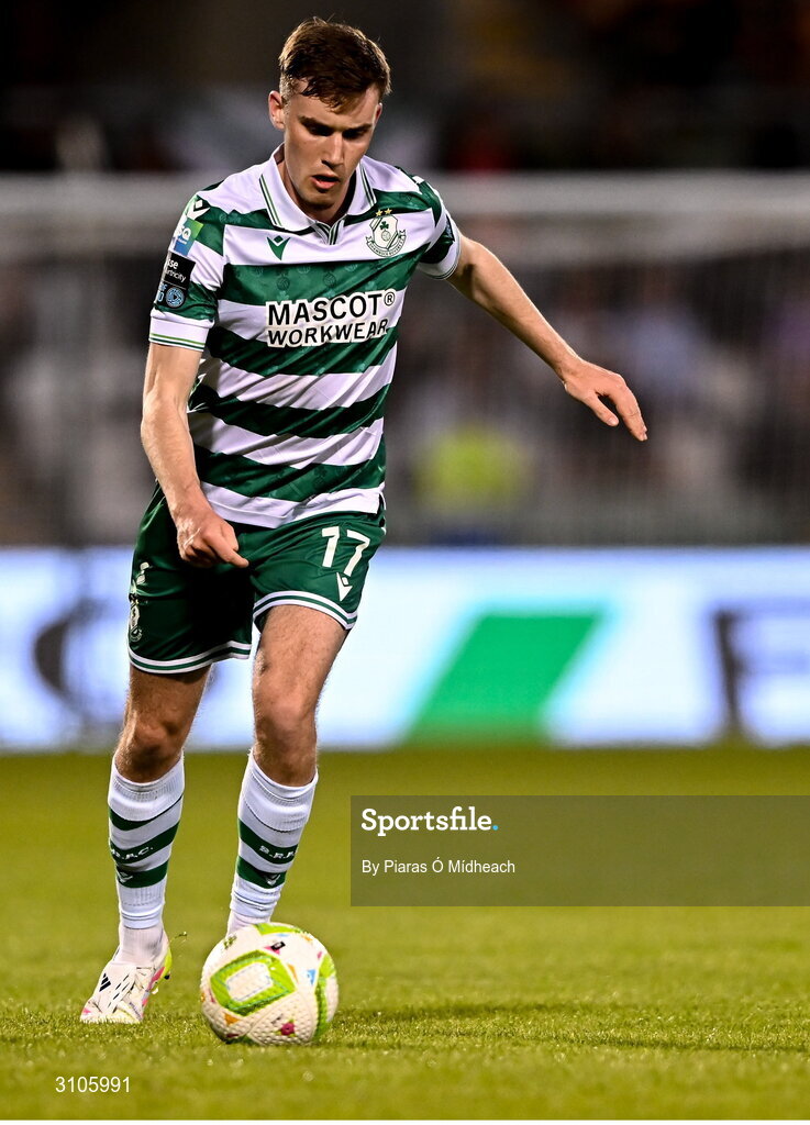 11 April 2025; Matt Healy of Shamrock Rovers during the SSE Airtricity Men's Premier Division match between Shamrock Rovers and Waterford at Tallaght Stadium in Dublin. Photo by Piaras Ó Mídheach/Sportsfile