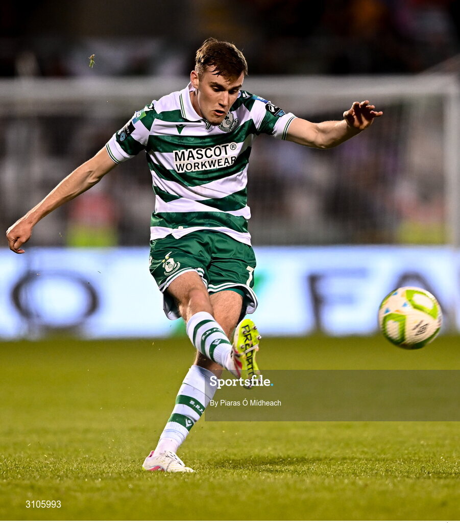 11 April 2025; Matt Healy of Shamrock Rovers during the SSE Airtricity Men's Premier Division match between Shamrock Rovers and Waterford at Tallaght Stadium in Dublin. Photo by Piaras Ó Mídheach/Sportsfile