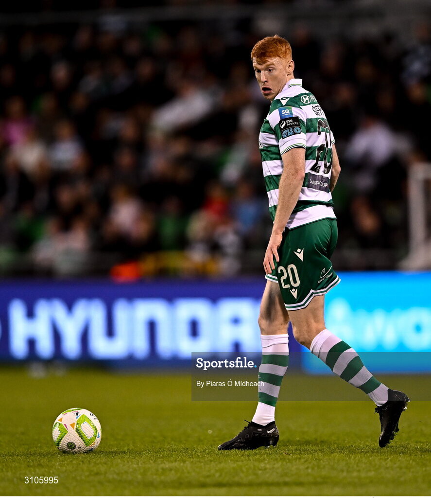 11 April 2025; Rory Gaffney of Shamrock Rovers during the SSE Airtricity Men's Premier Division match between Shamrock Rovers and Waterford at Tallaght Stadium in Dublin. Photo by Piaras Ó Mídheach/Sportsfile